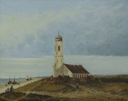 Painting by Brigitte Corsius: Little church on the coast