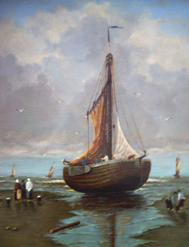 Painting by Brigitte Corsius: Moored ship